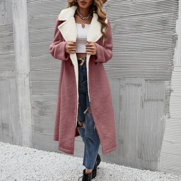 Cozy Khaki Teddy Long Coat Jacket Minimalist - Picture 10 of 12